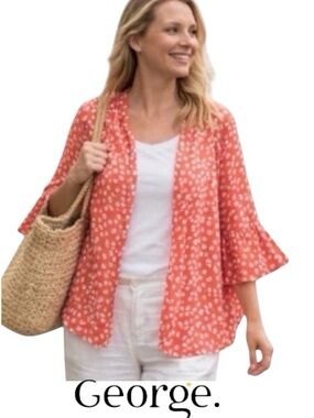 4X George Flowy Ditsy Floral Button Up Top with Bell Sleeves